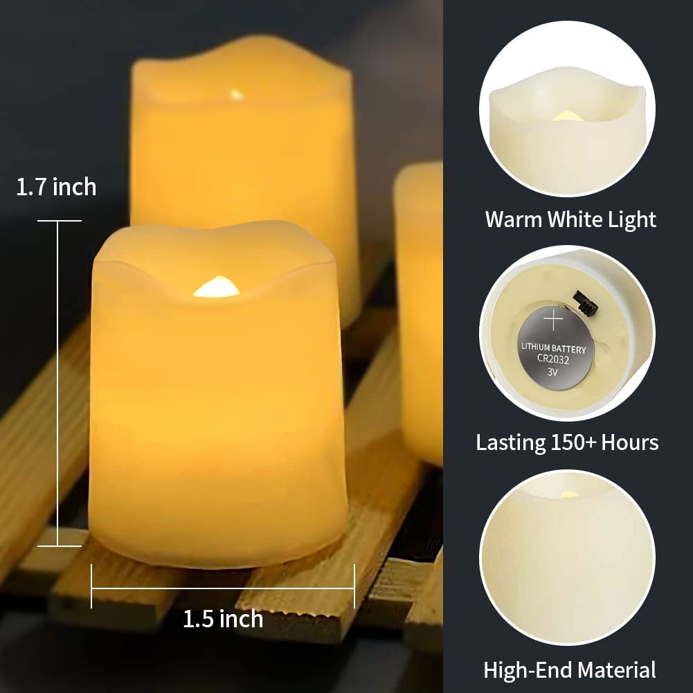 SHYMERY Flameless Votive Candles,Flameless Flickering Electric Fake Candle,24 Pack 200+Hour Battery Operated LED Tea Lights in Warm White for Wedding