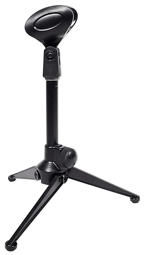 Rockville RDTS Adjustable Height Studio Desktop Tripod Microphone Stand, Metal Build, Foldable Design, Mic Clip Adapter Included, for Podcasting and