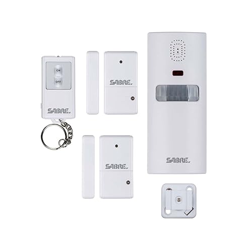 Sabre Home Security System with Remote, 125dB Alarm, Audible Up to 850 Feet (259 Meters), Wireless, Comes with 1 Motion Sensor Alarm, 2 Door or Window