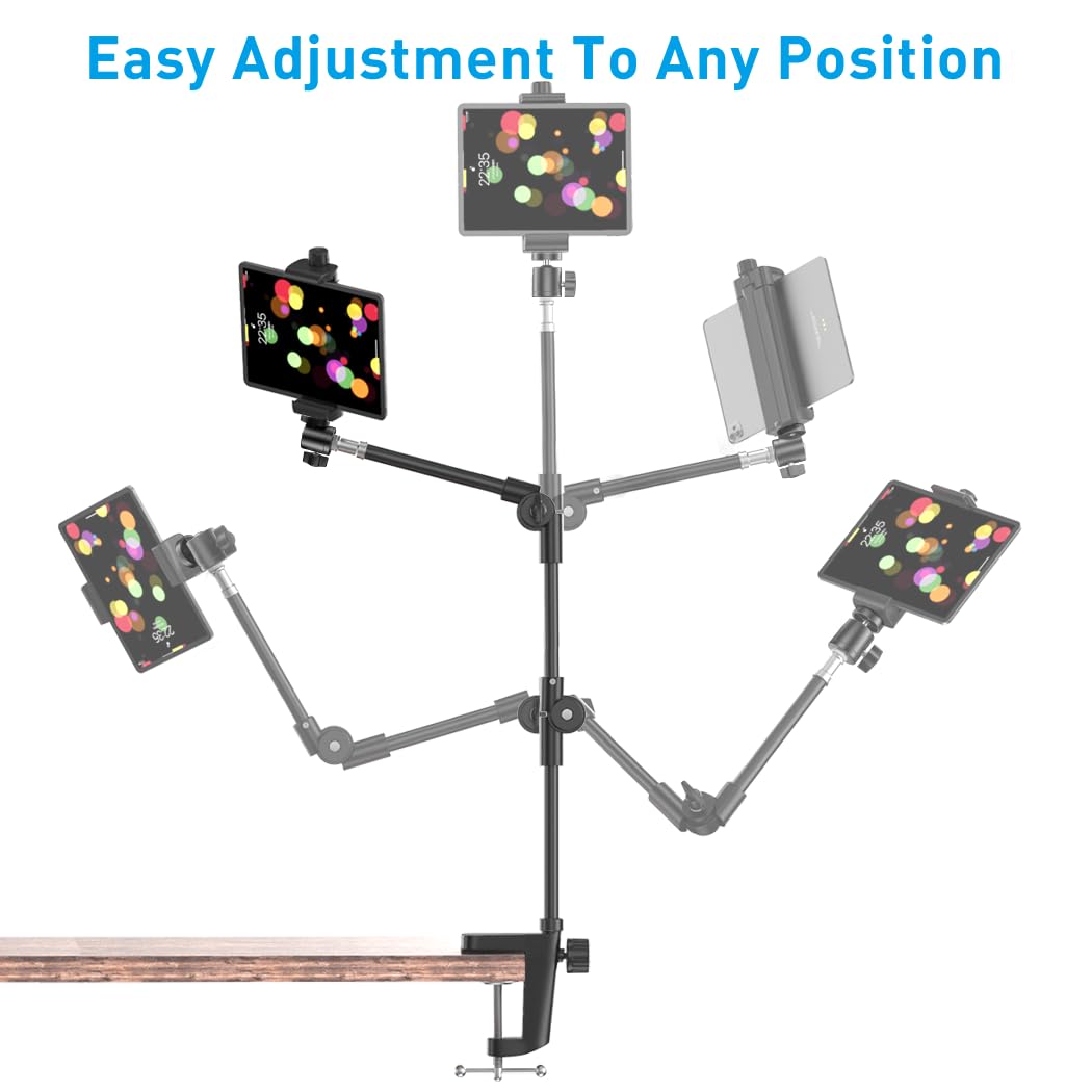 KDD Webcam Stand Camera Mount with Phone Holder, 22 Inch Foldable Flexible Gooseneck Cell Phone Clamp & Table Projector Mount, for Logitech C922 C930e
