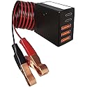 DC 12V 24V to USB USB-C Multi Port Car Charger Adapter - 60W 5V 12A Buck Converter with LED Emergency Light for Vehicle Truck Phone