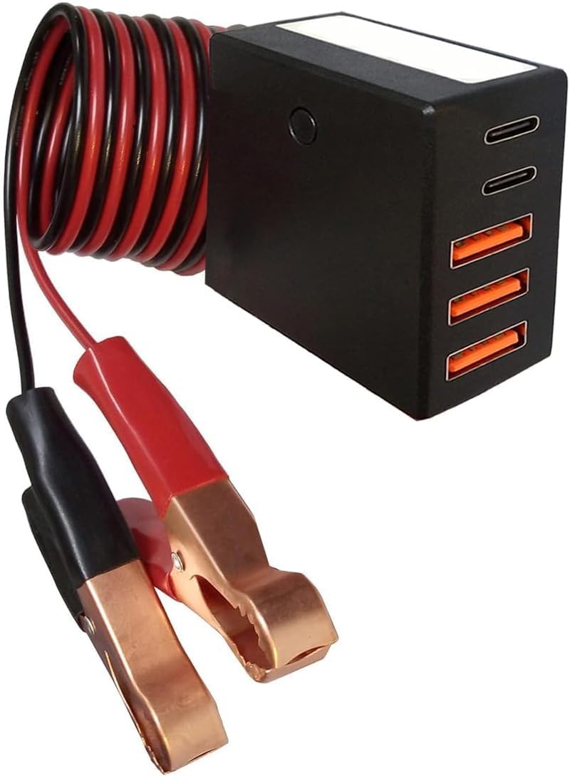 DC 12V 24V to USB USB-C Multi Port Car Charger Adapter - 60W 5V 12A Buck Converter with LED Emergency Light for Vehicle Truck Phone