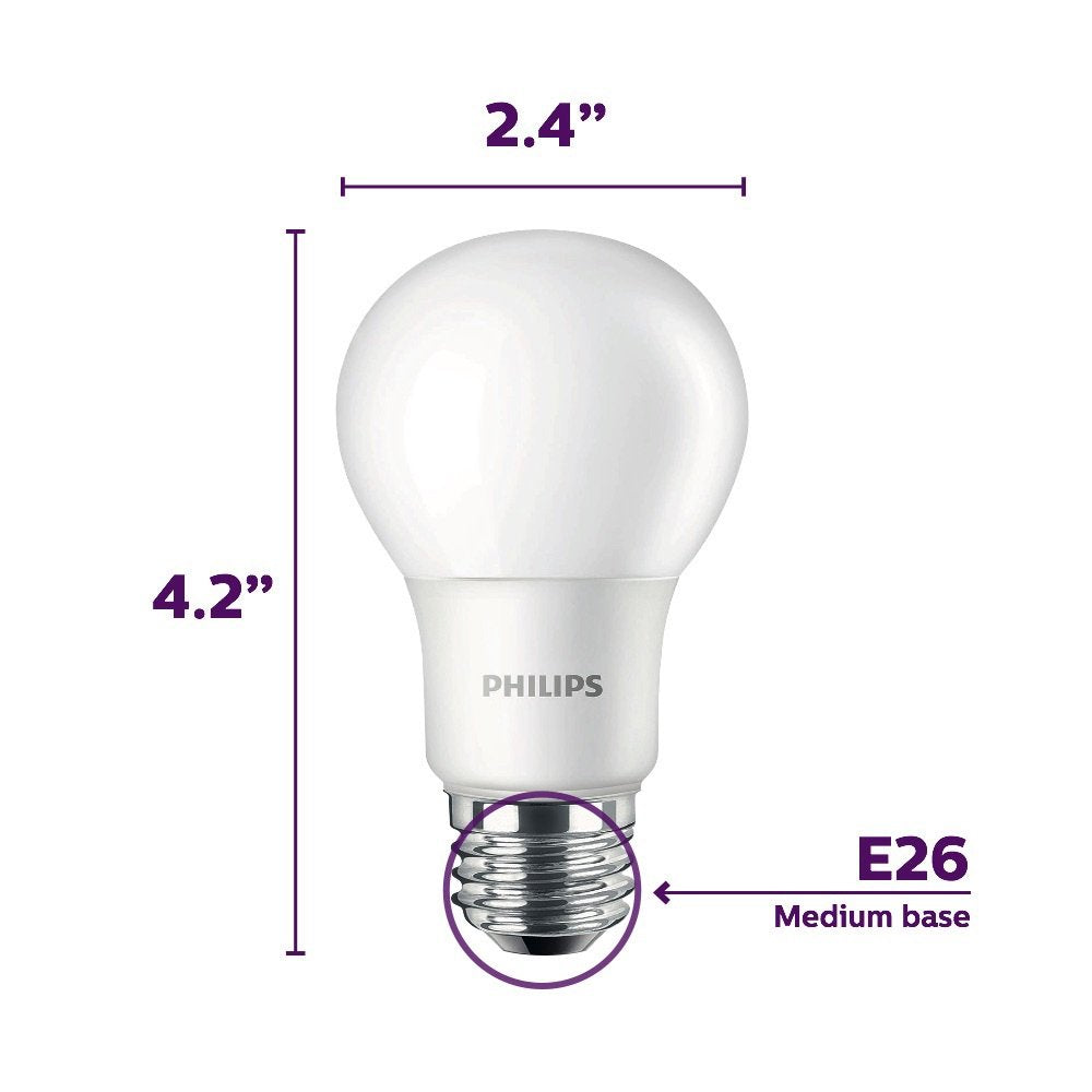 Philips LED Non-Dimmable A19 Frosted Light Bulb: 800-Lumen, 5000-Kelvin, 8-Watt (60-Watt Equivalent), E26 Base, Daylight, 12-Pack