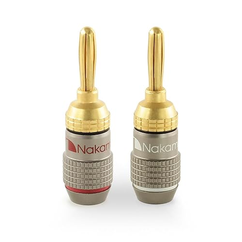 Nakamichi FanLock Excel Series 24k Gold Plated Banana Plugs 10 AWG - 18 AWG Gauge Size 4mm for Speakers Amplifier Hi-Fi Stereo Home Theatre Radio