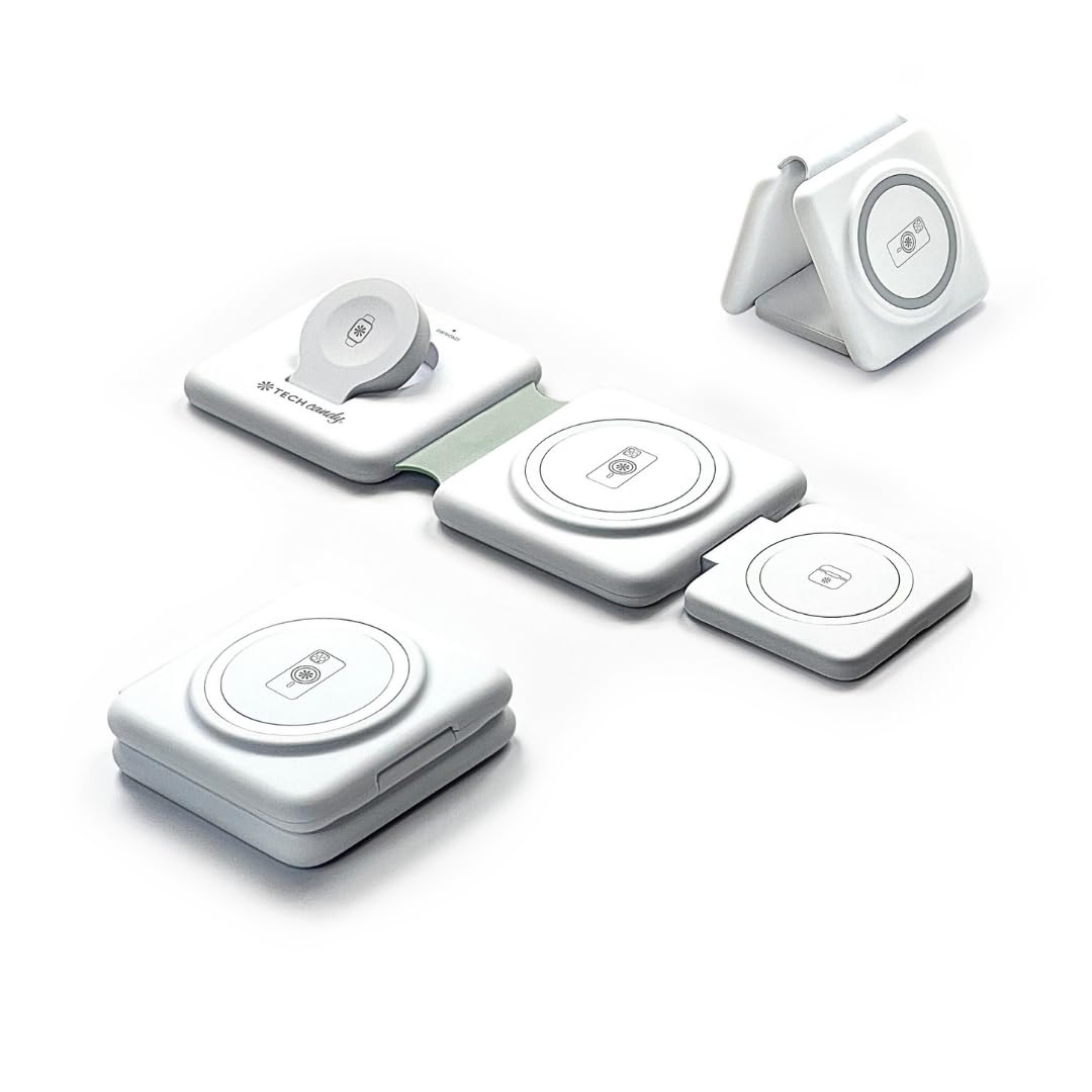 Tech Candy The Three Way Charging Valet Wireless Charging Pad - Charge 3 Devices at Once, Compact, Qi Charger for Travel, Foldable, 20W, Fast