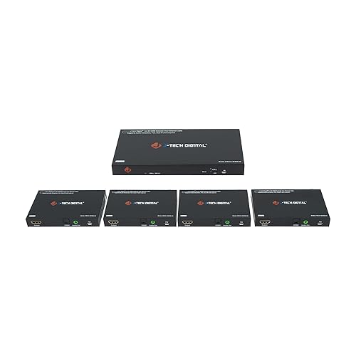 J-Tech Digital HDMI Extender Splitter 4K 60Hz 1 in 4 Out Over Single Cat5e/6 Ethernet Cable Up to 196ft. Supports 4K Downscale Audio Extraction PoC
