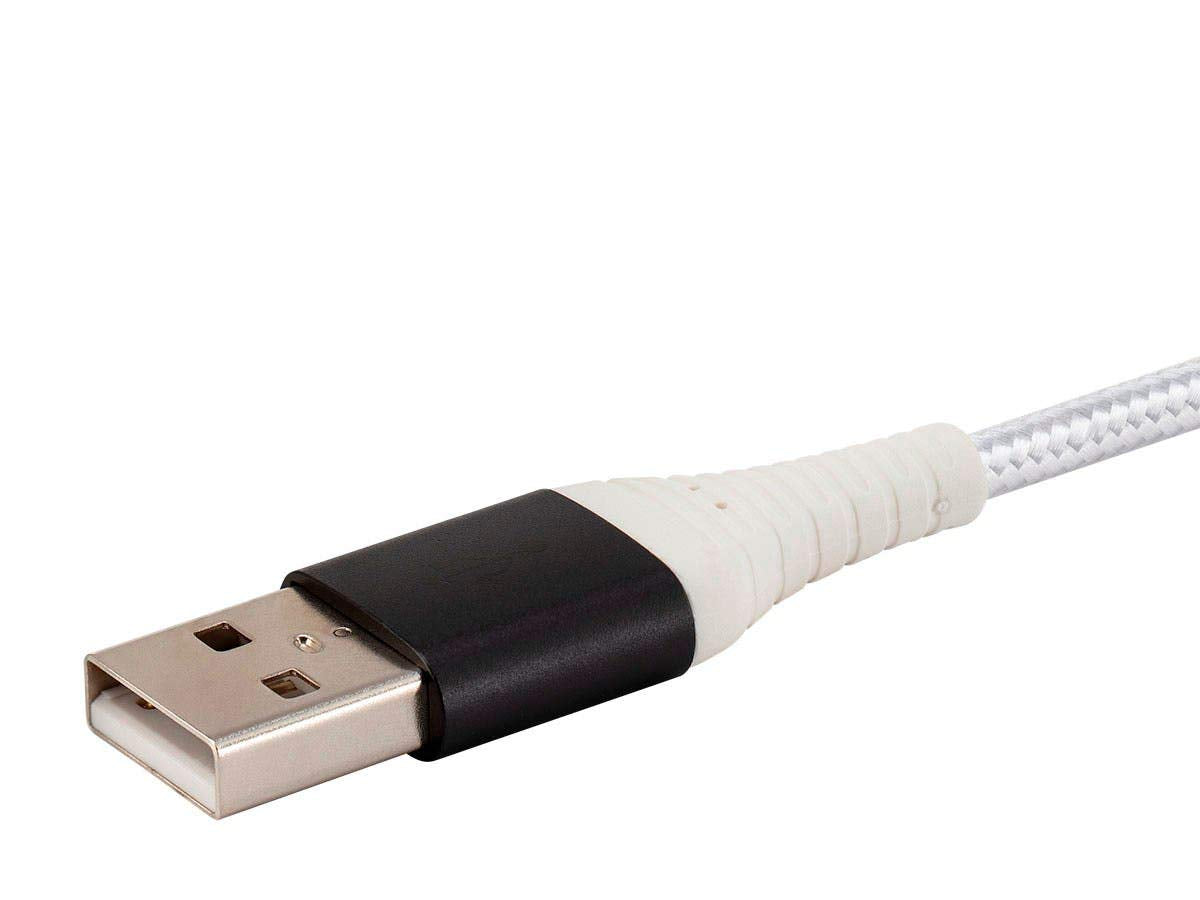 Monoprice USB 2.0 Type-C to Type-A Charge & Sync Cable - Kevlar/Nylon-Braid, 3 Feet, White - AtlasFlex Series