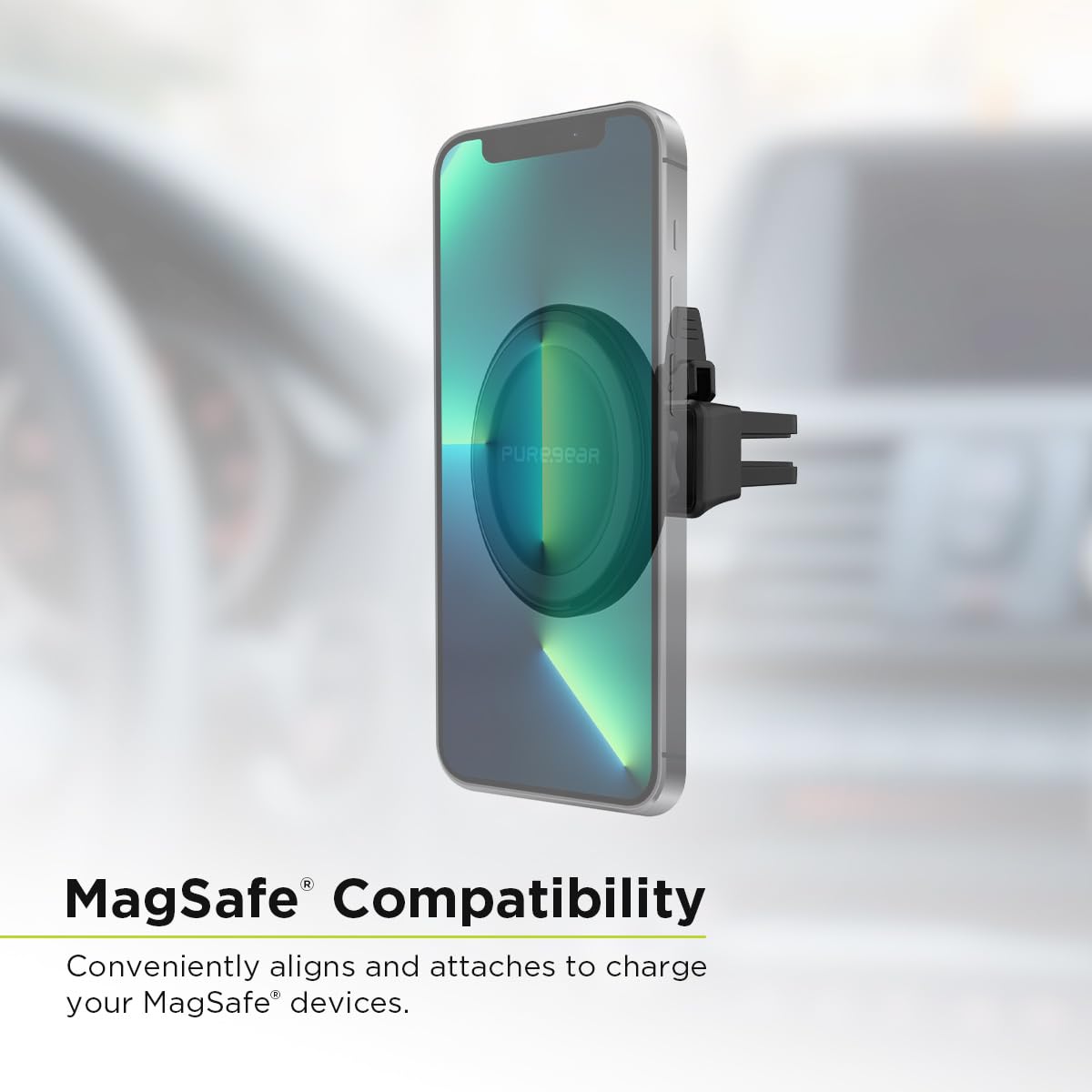 PureGear MagSafe Compatible Qi-Certified Fast Magnetic Wireless Round Car Charger for iPhone 17, Air,16,15, 15 Pro, 14, 14 Pro Max, 13, 12, Qualcomm