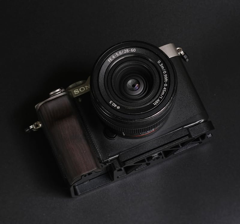 QR L Handle Hand Grip Wood Handle + Alloy Baseplate for Sony A7C Camera Holder (Ebony + Black Alloy Baseplate)