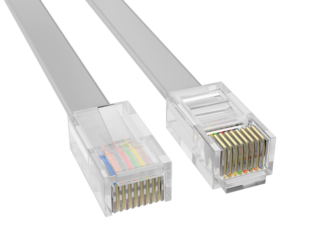 CableLeader 7ft RJ-45 8P8C Reverse Cat6 Ethernet Network Cable - Gold Plated, Telephone Line Flat Cord for Routers/Switches/Modems/VoIP Phones