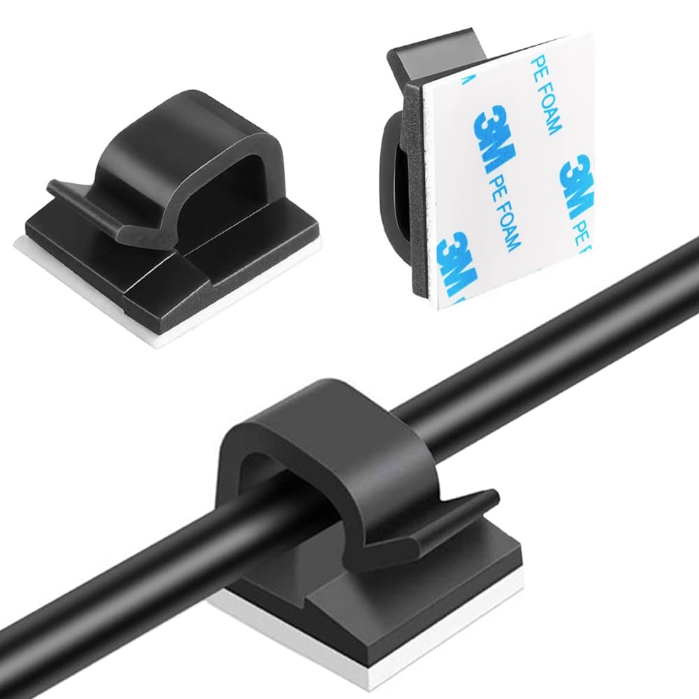 5/8" Adhesive Cable Clips - 100 Pcs Wire Holder Organizer Cord Management for Car, Ethernet Cable,Wall,Office and Home-Black (41/64" x37/64-100PCS