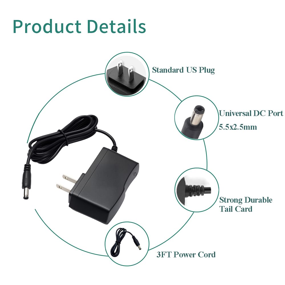 5V DC Power Supply 2A Wall AC Adapter 100-240V 50-60Hz to DC 5 Volt 2 Amp Power Adapter Cord with 5.5x2.5mm Plug for TV Box LED Strip Lights Speaker…