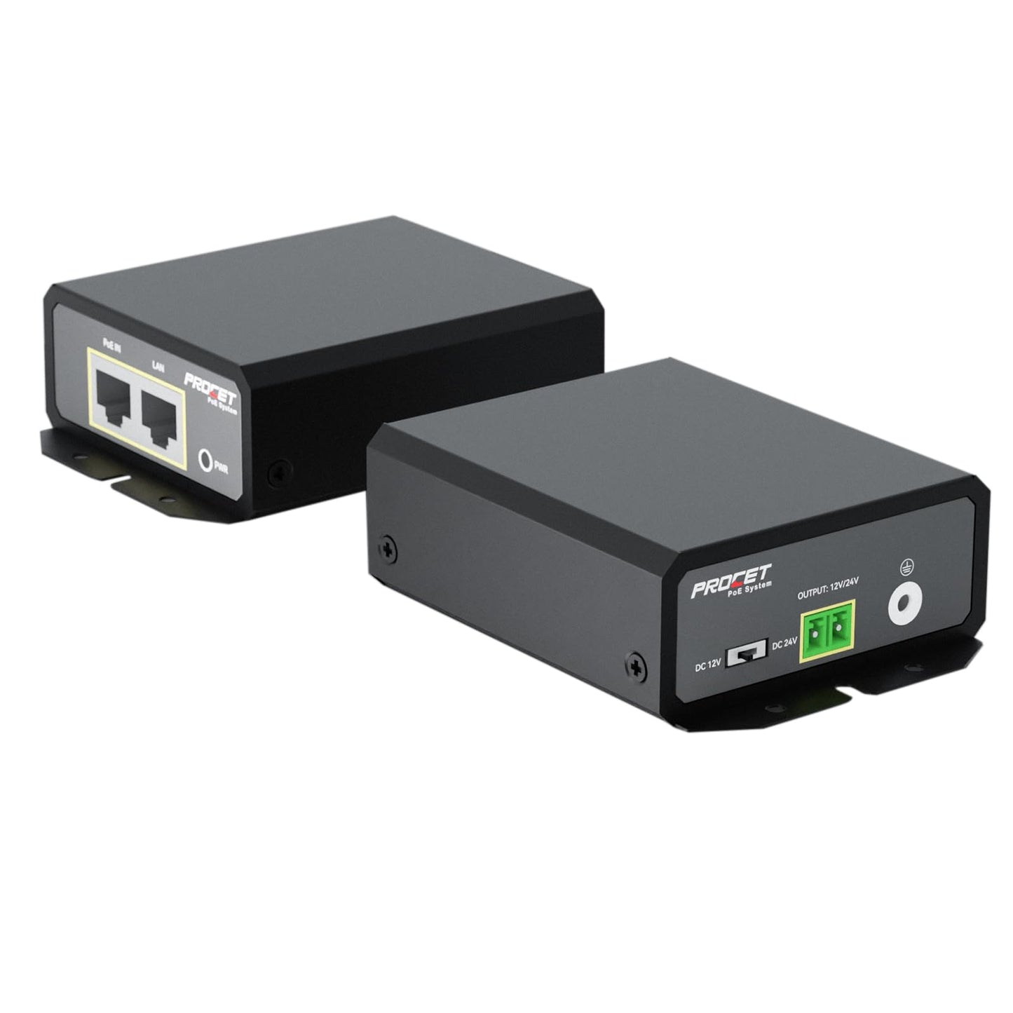 Procet Gigabit PoE Splitter 12V/24V DC 25W, IEEE802.3af/at Compliant Power Adapter, IP40, Work Temp -40F to 149F, 6KV Surge Protection, for Non-PoE