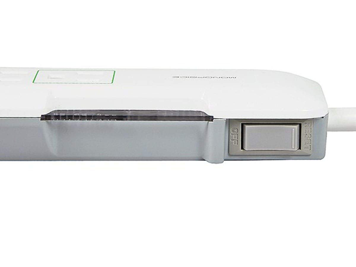 Monoprice Power & Surge - 6 Outlet Slim Surge Protector Power Strip With Coaxial Line Protection - 4 Feet - White | Cord UL Rated 1,080 Joules