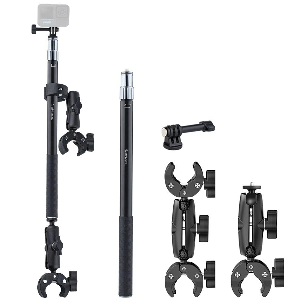 360 Camera Motorcycle Mount Kit - Telescopic Selfie Stick 17-43" with 360° Handlebar Clamp - Compatible with GoPro Insta360 Action Cameras - Aluminum