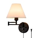 PFQCGU Swing Arm Wall Sconces, Plug-in Wall lamp,Bedroom Wall lamp ? White Fabric Shade??with dimmable Switch and USB Charging Port, Suitable