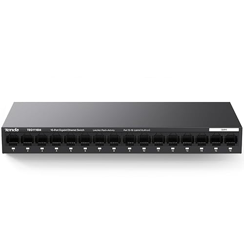 Tenda TEG1116M 16 Port Gigabit Switch, Unmanaged Ethernet Switch with Traffic Optimization, Plug & Play, Fanless & Metal Design Network Switch