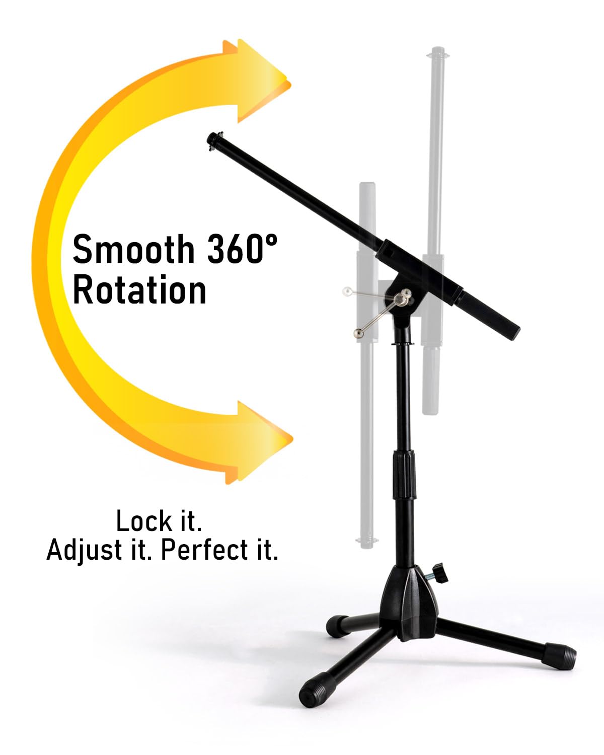 Stage Rocker Foldable Tripod Low-Profile Mic Boom Stand - Height Extending from 9.6'' to 16.9'', w/Adjustable Telescoping Arm Up to 9''