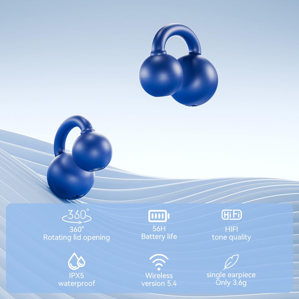MZYMI Open Ear Earbuds, Bluetooth 5.4 Clip On Headphones,with Mic, 56H Playtime, IPX5 Waterproof, Clip-On Fit, Clear Audio, for Small Ears, Workout…