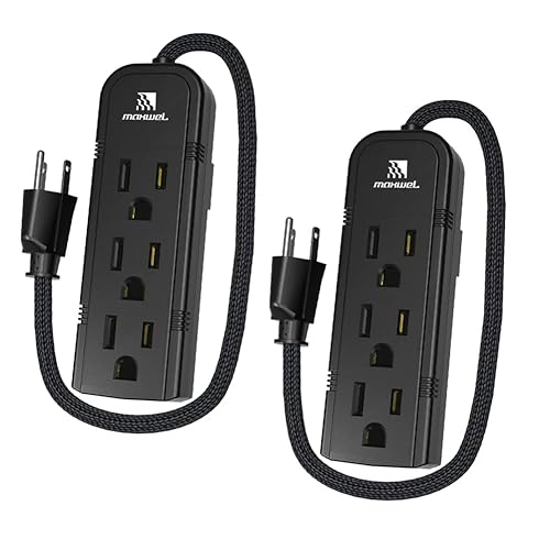 2Pack Small Power Strip Black Outlet - 1FT Heavy Duty Power Extension Cord, Mini Size Portable 3 Outlet Power Strip for Office,Computer,Home