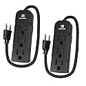 2Pack Small Power Strip Black Outlet - 1FT Heavy Duty Power Extension Cord, Mini Size Portable 3 Outlet Power Strip for Office,Computer,Home