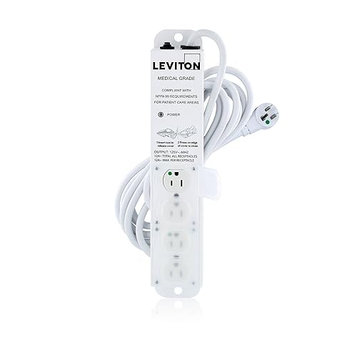 Leviton Medical Grade Power Strip, 15-Amp, 125-Volt, 4-Outlets, 15-Feet Cord Length, 5304M-1N5