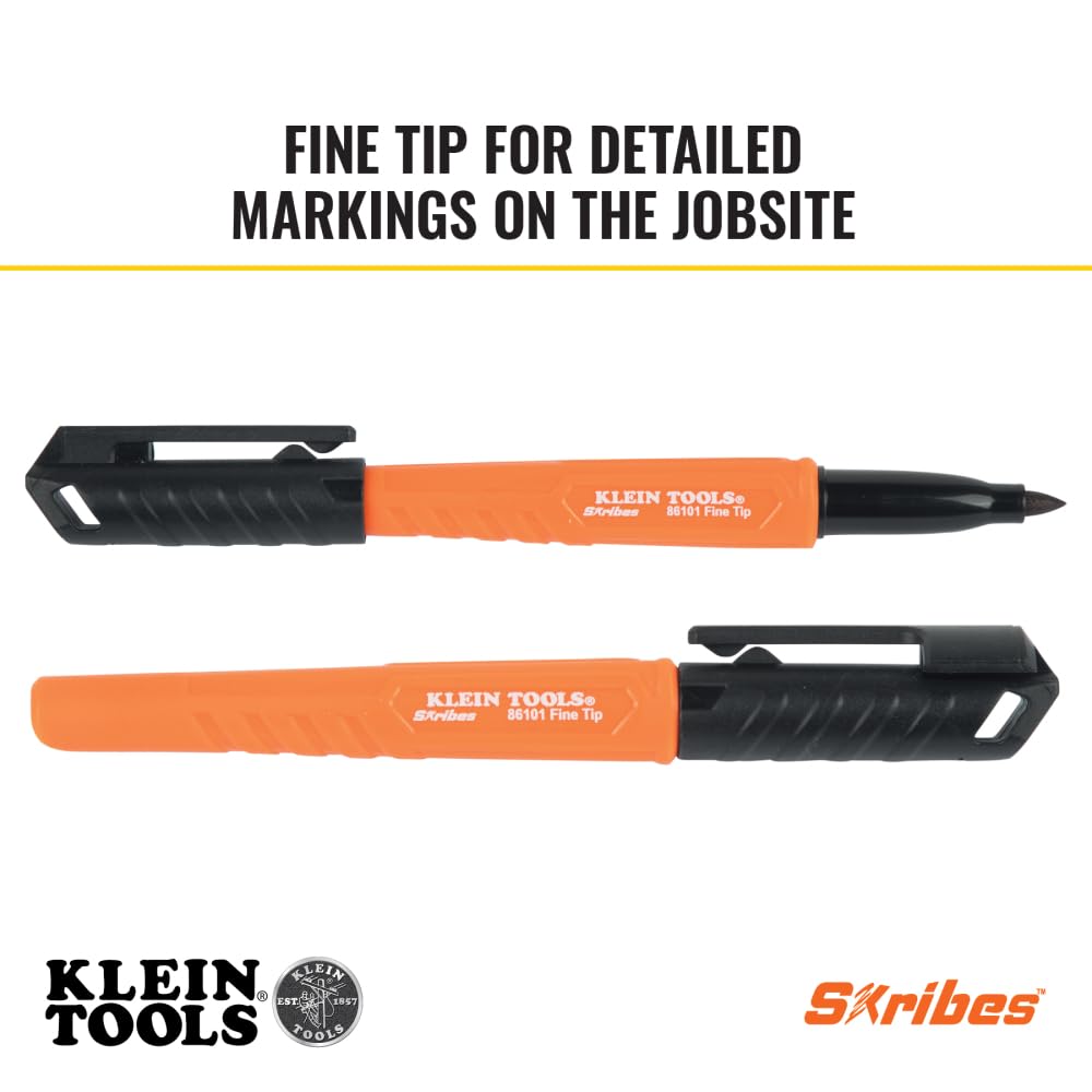 Klein Tools 8610112 Skribes Fine Tip Permanent Markers, Professional-Grade Ink, Multi-Surface Jobsite Marker for Wet, Dry and Oily Surfaces, Black
