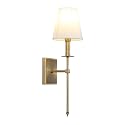 PERMO Single Classic Rustic Industrial Wall Sconce Lighting Fixture with Flared White Textile Lamp Shade and Antique Brass Tapered Column Stand