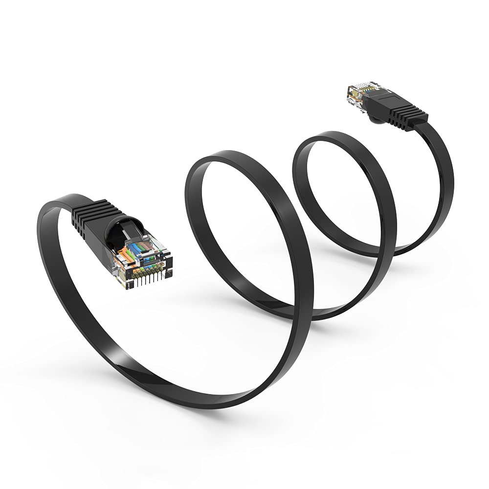 CableWholesale Cat6 Flat UTP Ethernet Cable, 32 AWG, Gigabit, 25 ft, Black
