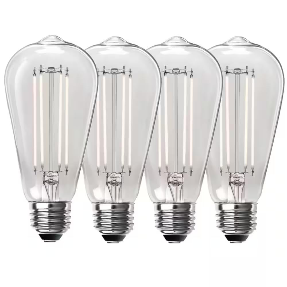 Feit Electric 100-Watt Equivalent ST19 Dimmable Straight Filament Clear Glass E26 Vintage Edison LED Light Bulb, Daylight (4-Pack)