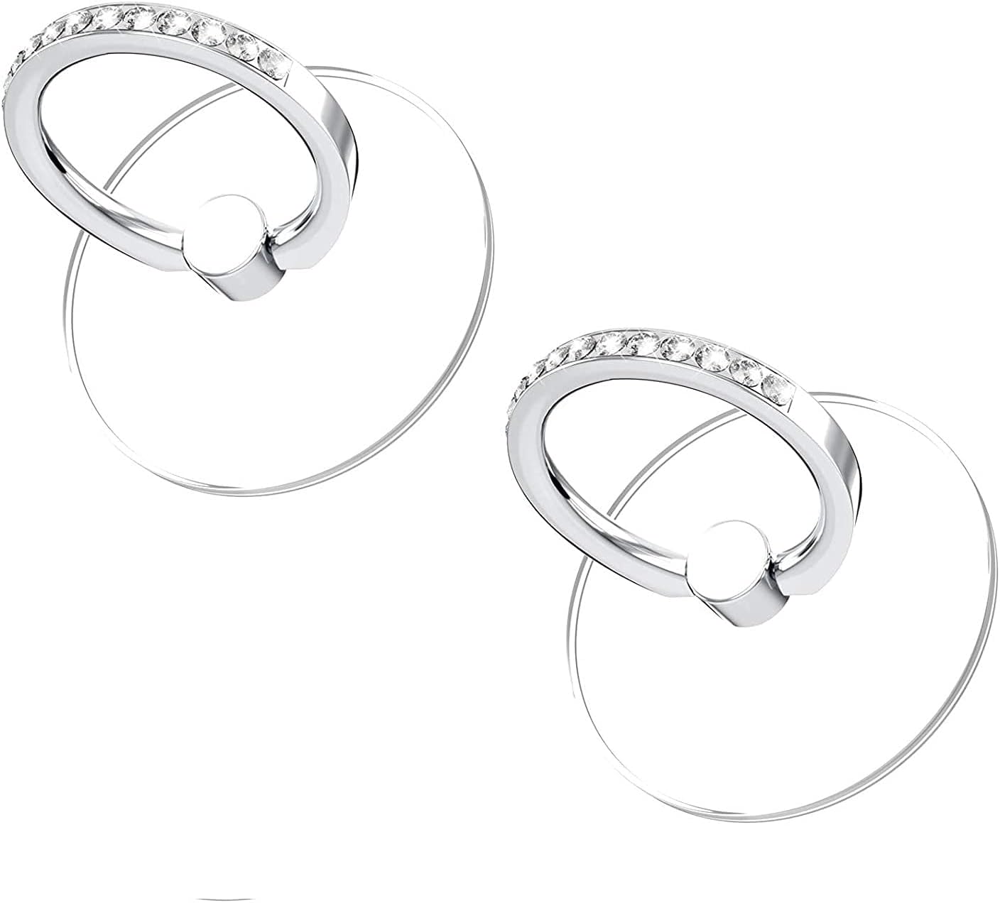 2Pcs Silver Cell Phone Ring Holder Stand Transparent Phone Ring Finger Grip 360 Degrees Rotation Ring Holder for Cell Phone Finger Ring Stand