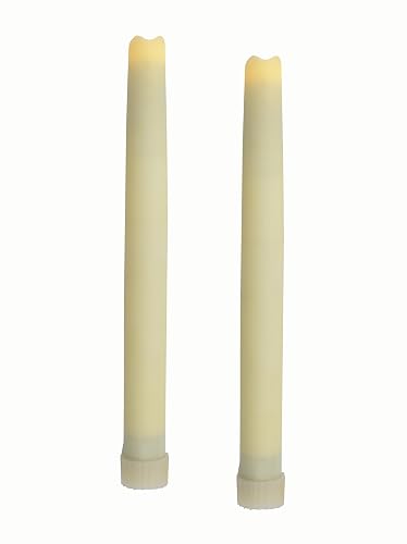 Pacific Accents Flickering Flameless Taper Candle - 9 Inches Ivory Real Wax Taper Candles with 6 Hour Timer - Battery Operated Candles with Electric