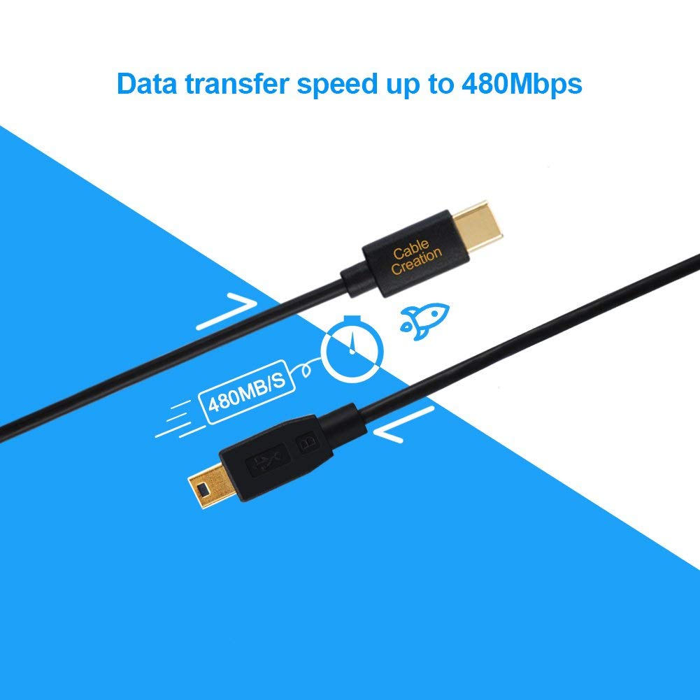 CableCreation Mini USB to USB C Cable 6.6FT USB Type C to Mini USB Cable USB Mini B Charging Cable for Hero 3+ PS3 Controller MP3 Player, Digital