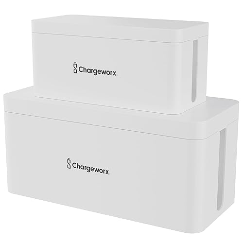 ChargeWorx Cable-Management Box Set, 2 Pack Cord Organizer to Hide Power Strips and Surge Protectors, Desk and Floor Wire Concealer for Home Office