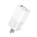Okjew 65W GaN Fast Charger, 3-Port USB C PD Power Adapter (2×USB-C + 1×USB-A) - Compact & Foldable for MacBook Pro/Air, iPhone 16, iPad, Galaxy S25