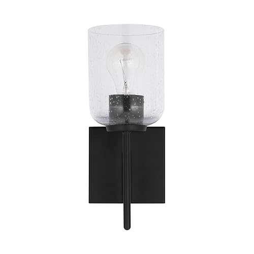 HomePlace by Capital Lighting 639311MB-500 Carter Modern Clear Seeded Glass Wall Sconce, 1-Light 100 Watt, 13" H x 5" W, Matte Black