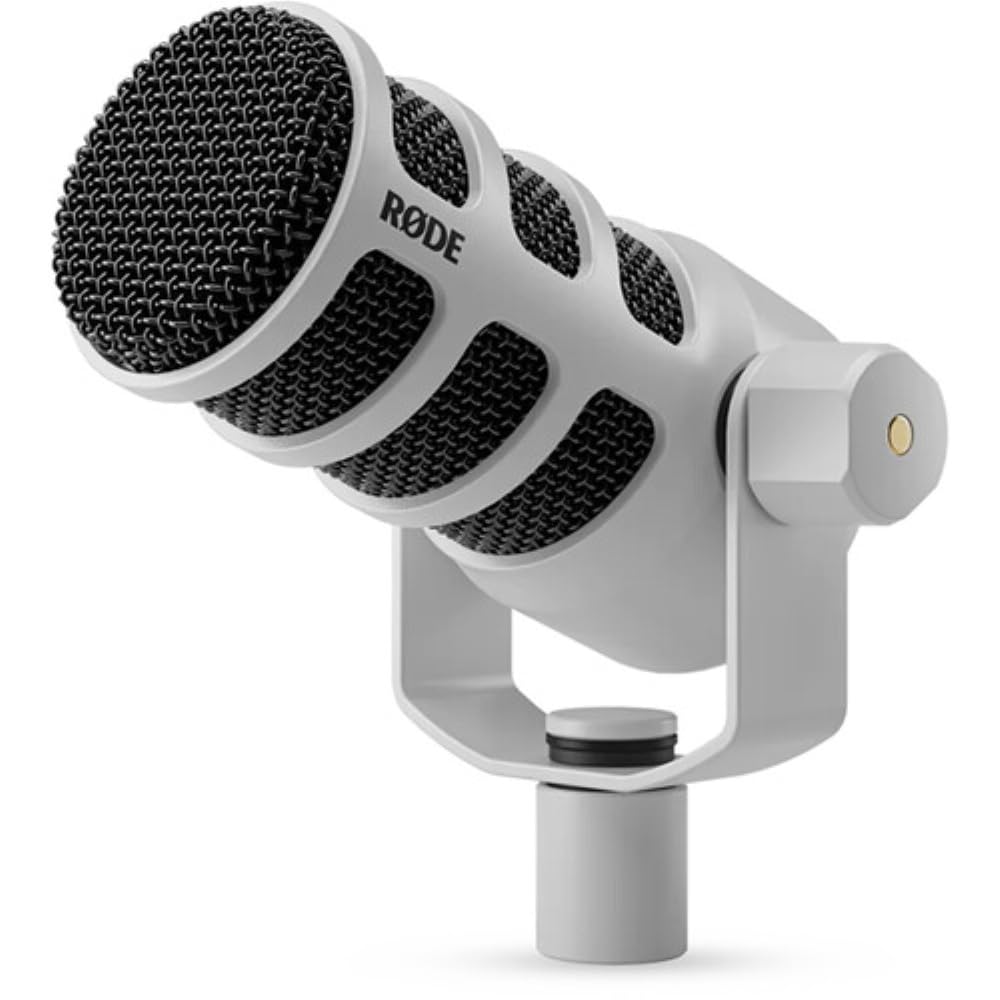 Rode PodMic Dynamic Podcasting Microphone | White Bundle with Pop Filter + Desktop Microphone Stand + XLR Cable + Cleaning Cloth (5 Item)