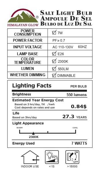 WBM Care Smart E26 Led Light Bulb 7 Watt Himalayan Salt Bulb 30000 hrs Life Dimmable Led Light Bulb Pack of Pink, Unflavored, 4 Count
