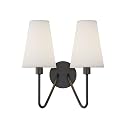 Electro bp;Double Head Classic 2 Lights Wall Sconces Lighting Fixture Black with Cream White Linen Fabric Lamp Shades E12 80W Hardwired;