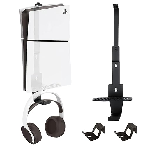 AEWOTING PS5 Wall Mount, Heavy-Duty Steel Mount Kit for Protection & Cooling with 2 Controller Holder and Headset Holder,Compatible with All PS5