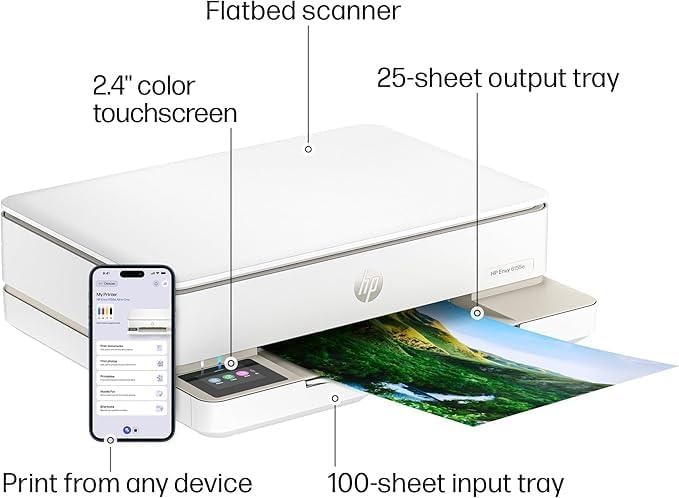 HP Envy 6165e Wireless All-in-One Color Inkjet Printer, Portobello, Print, scan, Copy, Duplex Printing Best-for-Home, 3 Month Instant Ink Trial