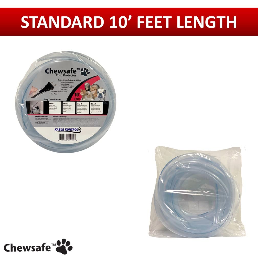 Chewsafe Pet Cord Cover Anti-Chew Cable Sleeve for Dogs, Cats, Rabbits - 2 Pcs 10ft - Non-Toxic Bitter Apple Infused Cable Protector, Pets, Bunny