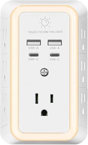 Multi Plug Outlet Surge Protector, 7 Outlet Extender with Night Light, USB Wall Charger with 2 USB C and 2 USB Ports, Surge Protector Power Strip