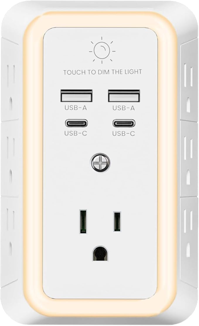 Multi Plug Outlet Surge Protector, 7 Outlet Extender with Night Light, USB Wall Charger with 2 USB C and 2 USB Ports, Surge Protector Power Strip