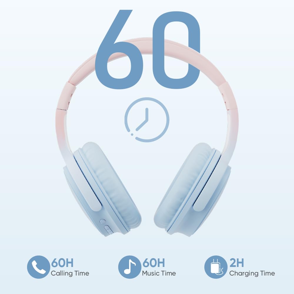 Gankoii Wireless Headphones, Bluetooth Over Ear Headsets with Microphone, Hi-Fi Audio, 60H Playtime, Touch Control, Foldable Lightweight, On-Ear…