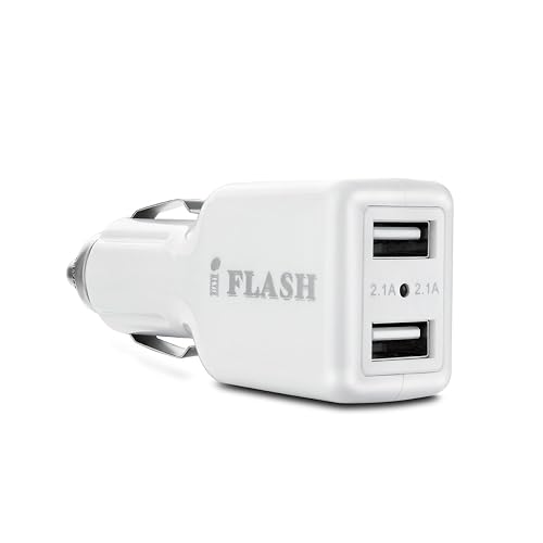 iFlash Dual USB Car Lighter Charger Adapter w/ 10w (Fast) Heavy Duty Ouput Compatible with Apple iPad Pro Air Mini, iPhone 17 16 15 14 13 12 11 Mini