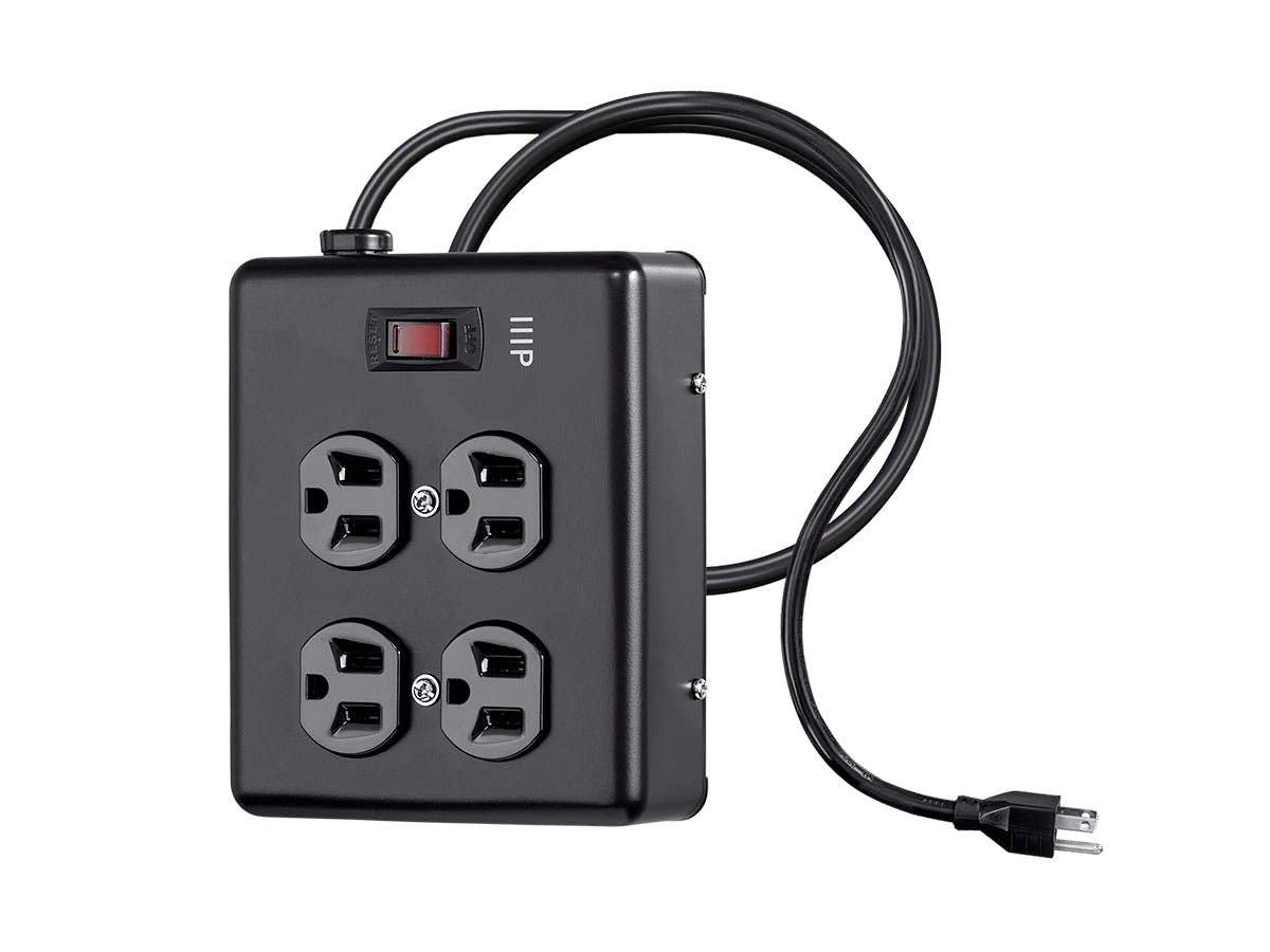 Monoprice Heavy Duty Metal Surge Protector - 4 Outlet Power Strip, 180 Joules, UL Certified, 6 Feet Cable, Black