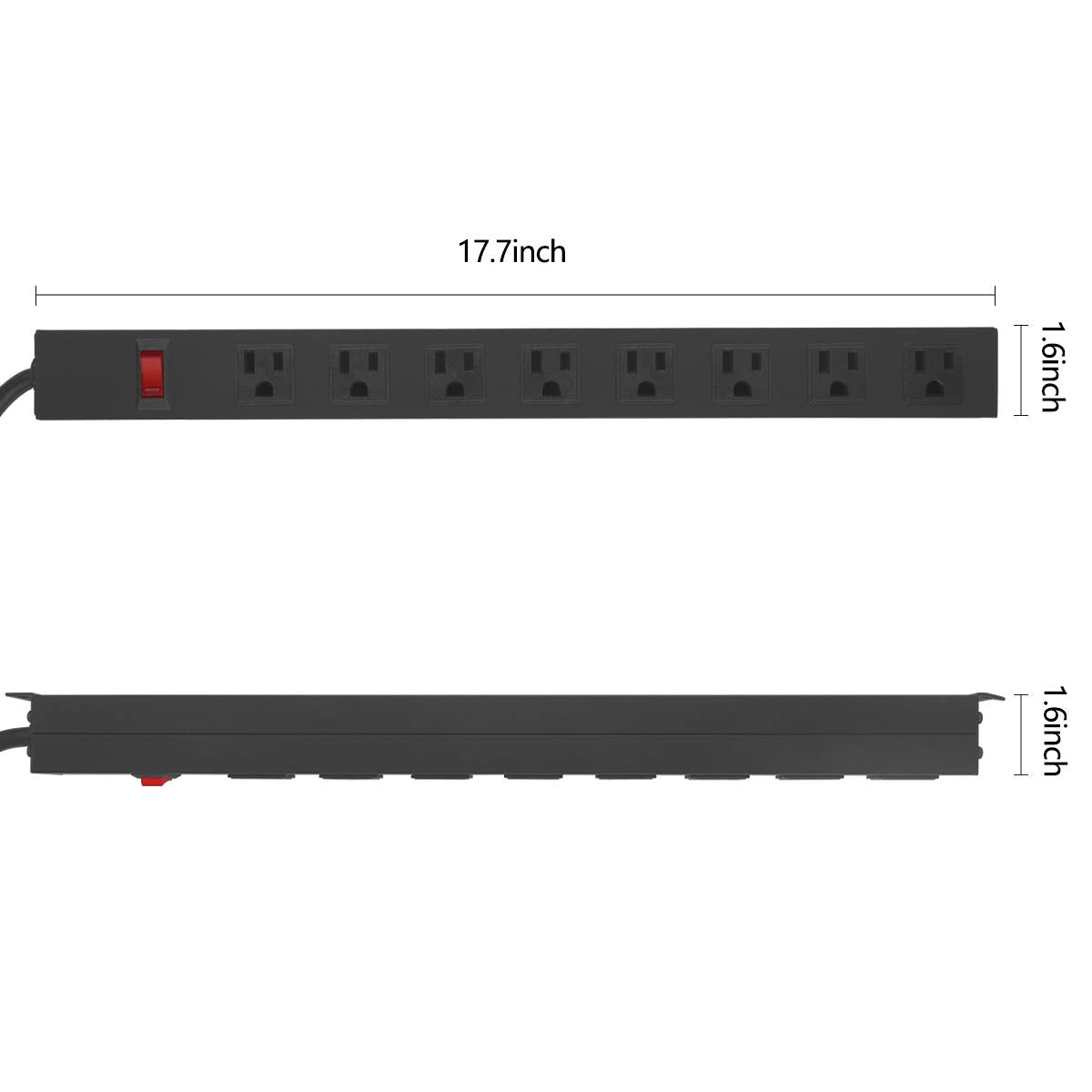 HHSOET Metal 8 Outlet Mountable Power Strip, Wall Mount Outlet Heavy Duty, Wide Spaced Commercial Shop Power Strip with Switch, 15A 125V 1875W, 6 FT