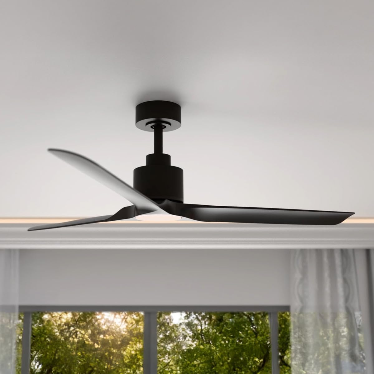 East Grove Home Delta Indoor or Outdoor 52in 3-Blade Smart Ceiling Fan 2700K-6000K CCT Tunable Range LED Light Kit with Black Hardware in Black Blades