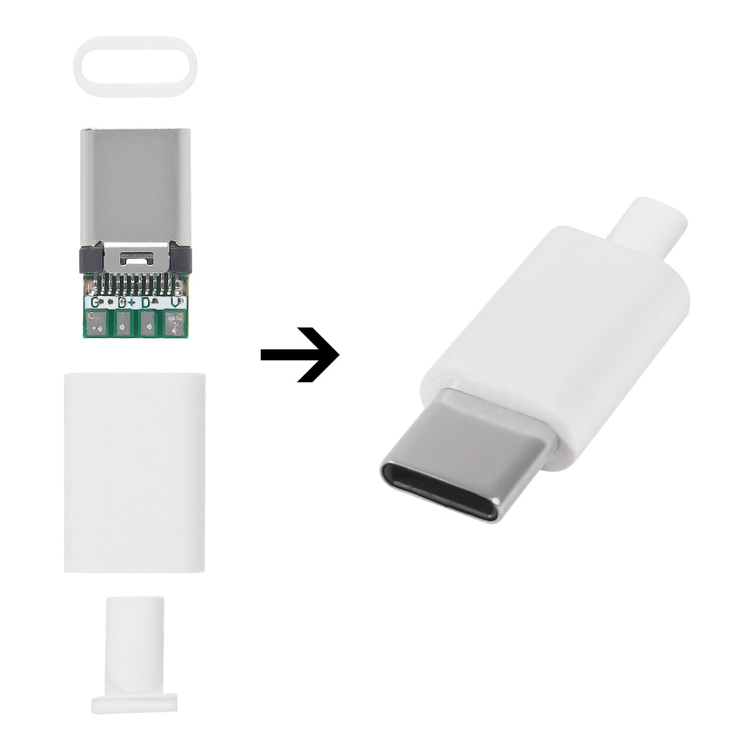AITRIP 20PCS USB 3.1 Type C Connector 24 Pins Male Plug Socket Receptacle Adapter to Solder Wire & Cable 24P PCB Board Support Module-White